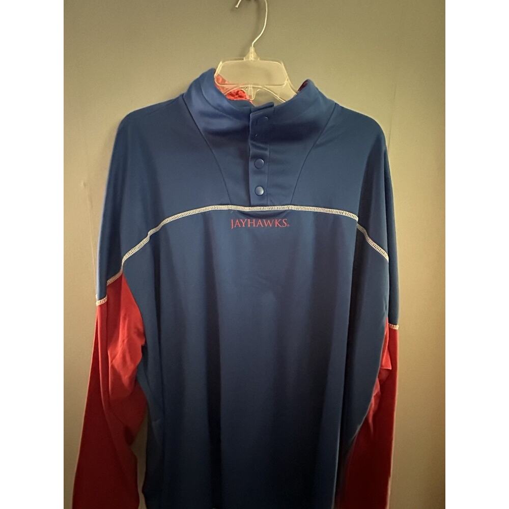 Adidas Royal Blue Jayhawks 1/4 Snap Long Sleeve 2XL Reverse Stitch NCAA Sporty